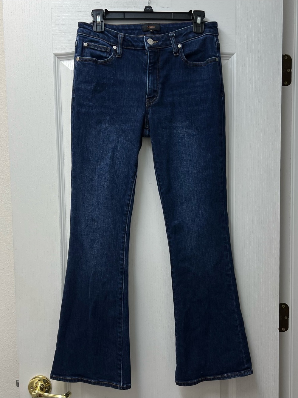 Quince Women's Dark Wash Organic Stretch Cotton Flare Jeans Size 28